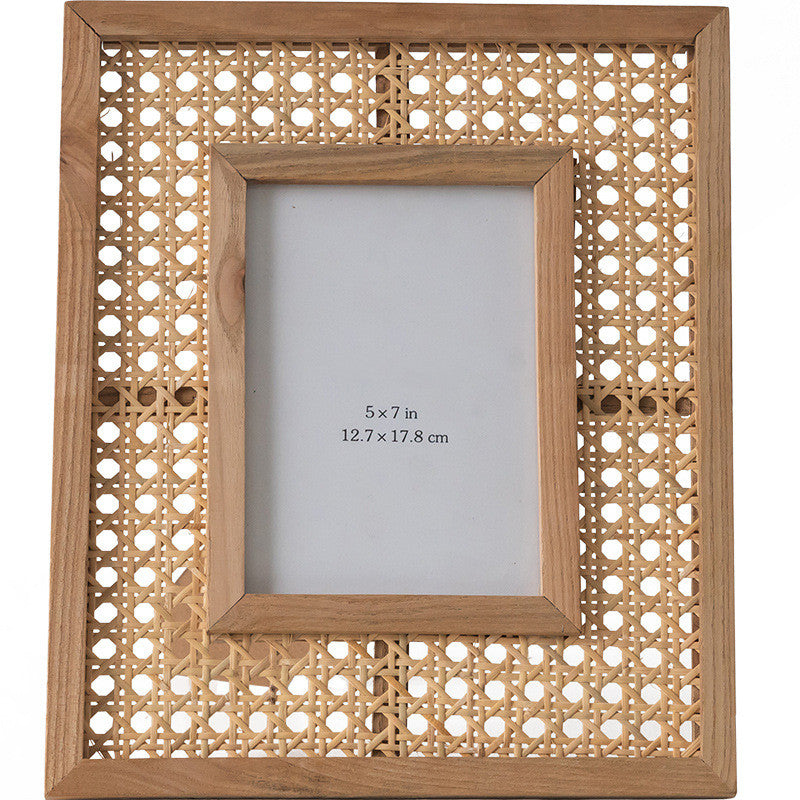 Solid Wood Rattan Photo Frame