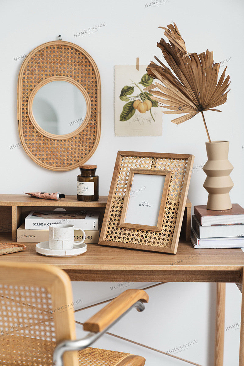 Solid Wood Rattan Photo Frame