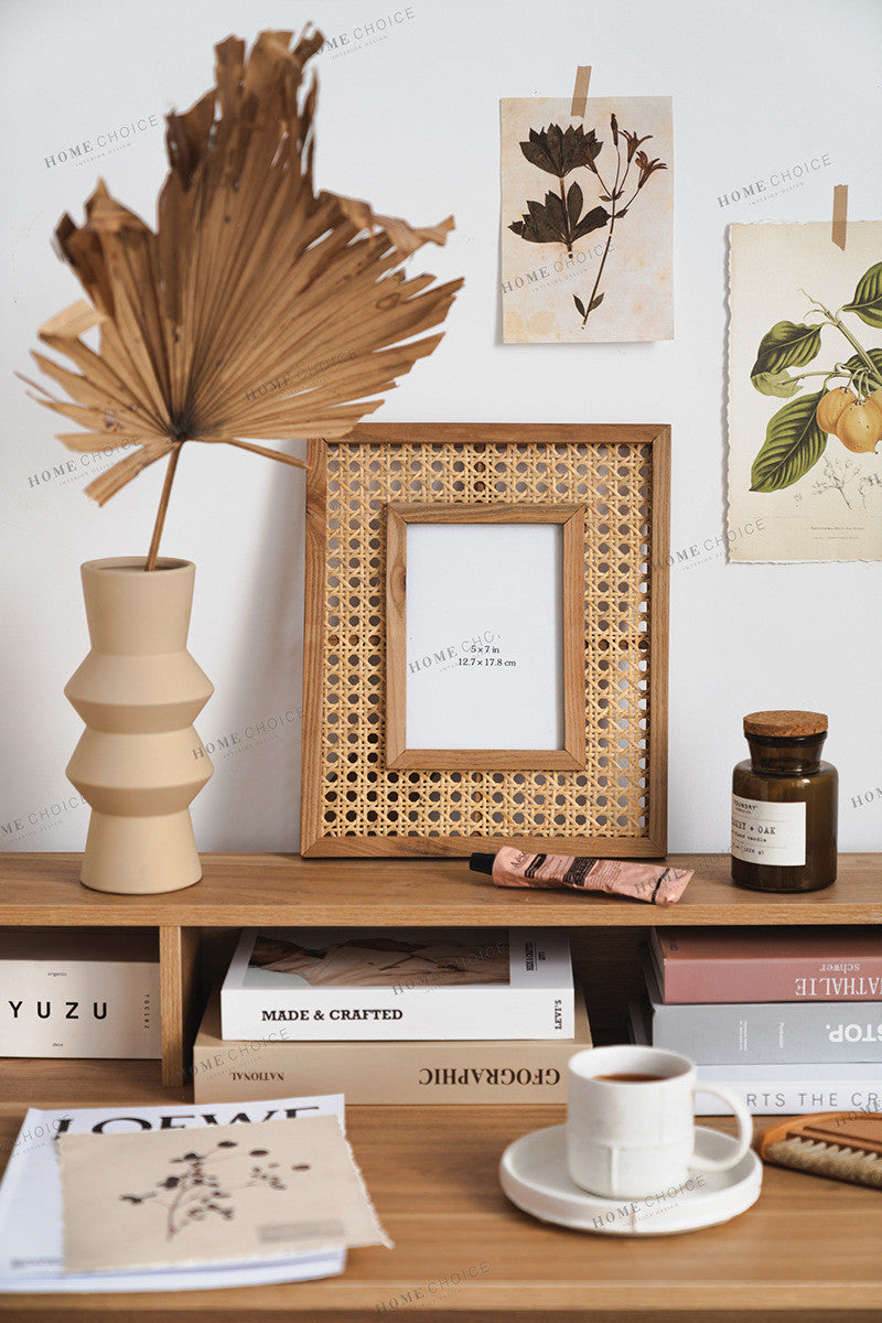 Solid Wood Rattan Photo Frame