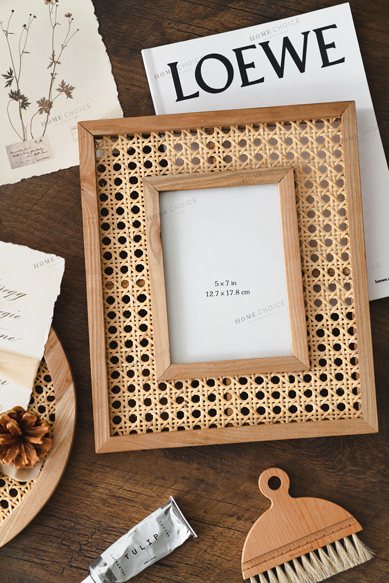 Solid Wood Rattan Photo Frame