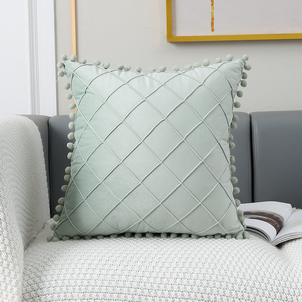 Plush Ball Plaid Pillow Cover